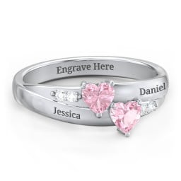 Double Heart Gemstone Ring with Accents