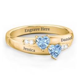 Double Heart Gemstone Ring with Accents