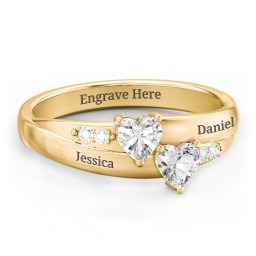 Double Heart Gemstone Ring with Accents
