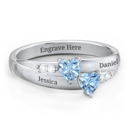 Double Heart Gemstone Ring with Accents