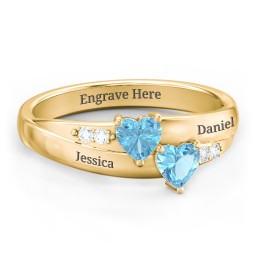 Double Heart Gemstone Ring with Accents in 18K Gold Plated Silver