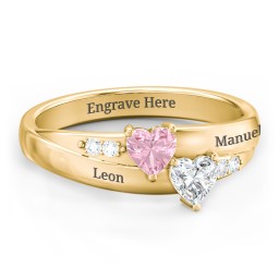 Double Heart Gemstone Ring with Accents