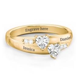 Double Heart Gemstone Ring with Accents
