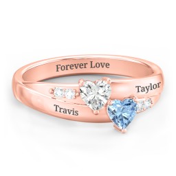 Double Heart Gemstone Ring with Accents