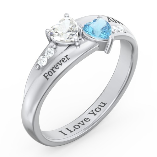 Double Heart Gemstone Couples Ring with Accents