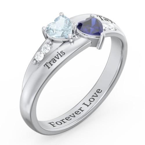 Double Heart Gemstone Ring with Accents