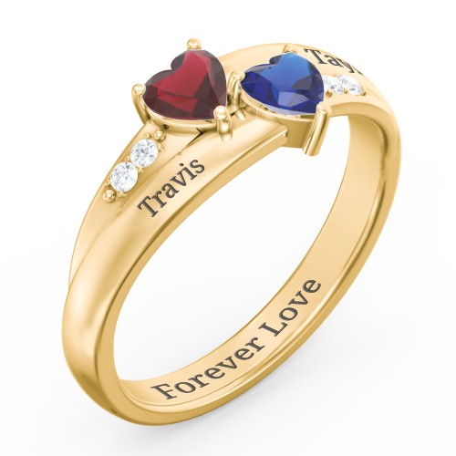 Double Heart Gemstone Ring with Accents