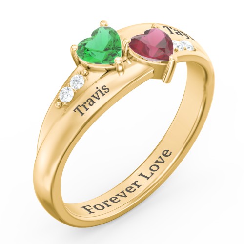 Double Heart Gemstone Ring with Accents