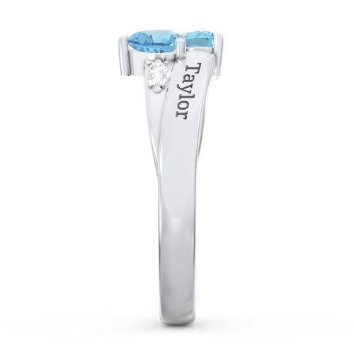 Double Heart Gemstone Ring with Accents