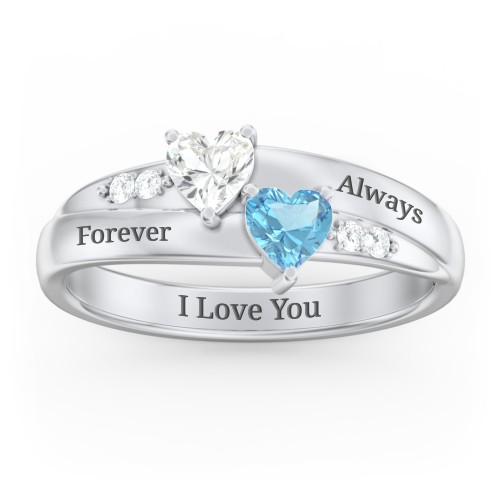 Double Heart Gemstone Couples Ring with Accents