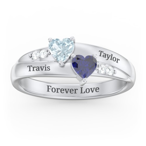 Double Heart Gemstone Ring with Accents