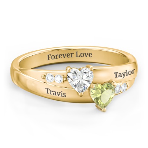 Double Heart Gemstone Ring with Accents