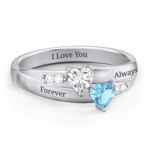 Double Heart Gemstone Couples Ring with Accents