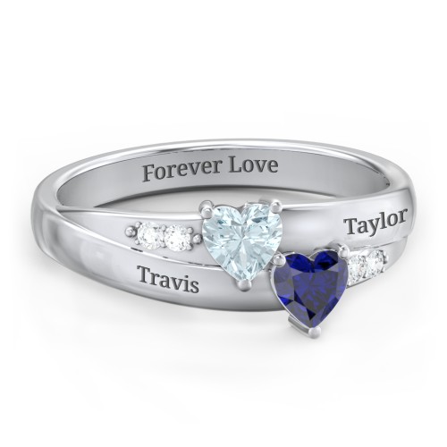 Double Heart Gemstone Ring with Accents