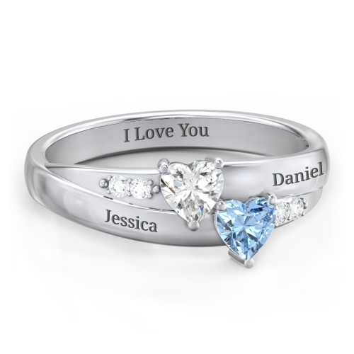 Double Heart Gemstone Promise Ring with Accents
