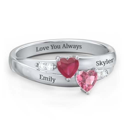 Double Heart Gemstone Ring with Accents