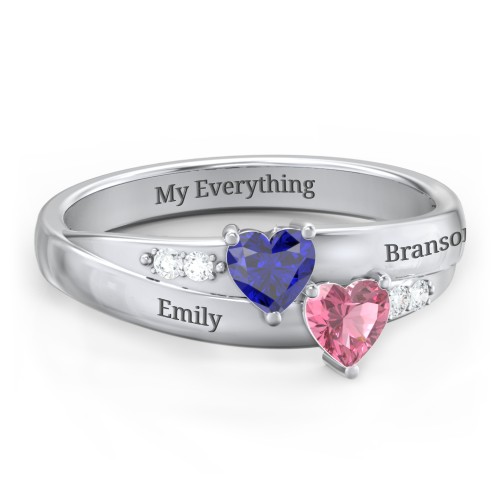 Double Heart Gemstone Ring with Accents