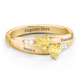 Double Heart Gemstone Ring with Accents in 18K Gold Plated Silver with Citrine