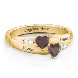 Double Heart Gemstone Ring with Accents in 18K Gold Plated Silver with Garnet