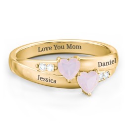 Double Heart Gemstone Ring with Accents in 18K Gold Plated Silver with Opal