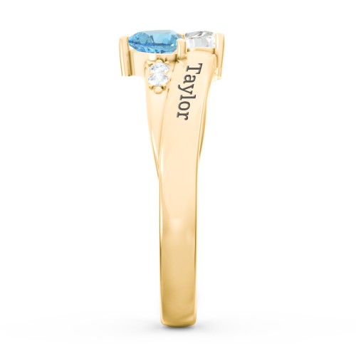 Double Heart Gemstone Ring with Accents – 18K Gold Plated Silver with Cubic Zirconia and Blue Topaz