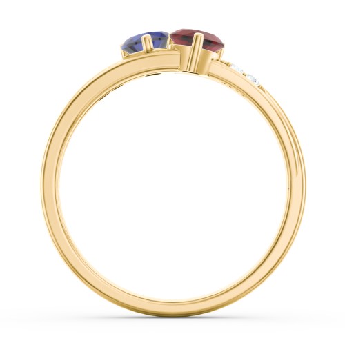 Double Heart Gemstone Ring with Accents – 18K Gold Plated Silver with Blue Sapphire, Garnet, and Cubic Zirconia