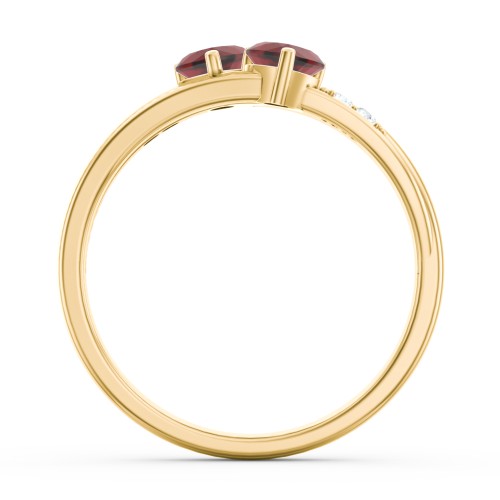 Double Heart Gemstone Ring with Accents – 18K Gold Plated Silver with Garnet and Cubic Zirconia