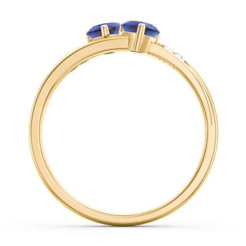 Double Heart Gemstone Ring with Accents – 18K Gold Plated Silver with Blue Sapphire and Cubic Zirconia