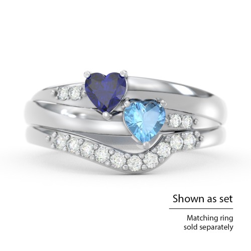 Double Heart Gemstone Ring with Accents – 10K Rose Gold with Cubic Zirconia and Blue Topaz