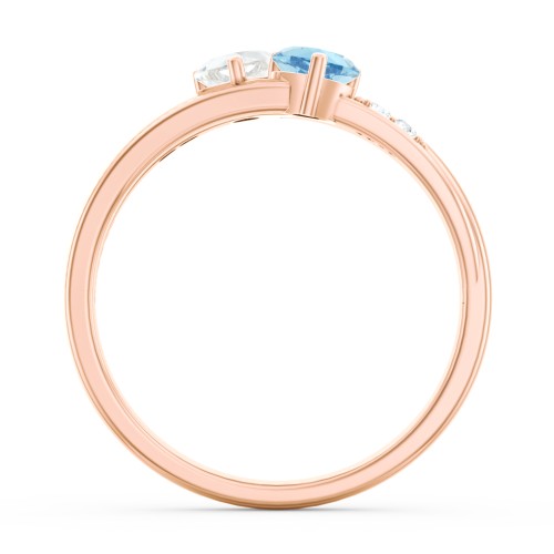 Double Heart Gemstone Ring with Accents – 10K Rose Gold with Cubic Zirconia and Blue Topaz