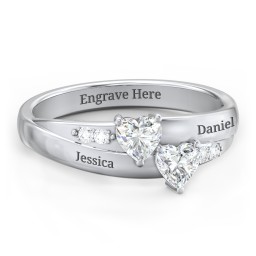 Double Heart Gemstone Ring with Accents in 925 Sterling Silver with Diamond