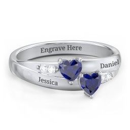 Double Heart Gemstone Ring with Accents in 925 Sterling Silver with Diamond and Blue Sapphire