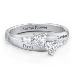 Double Heart Gemstone Ring with Accents in 925 Sterling Silver with Diamond