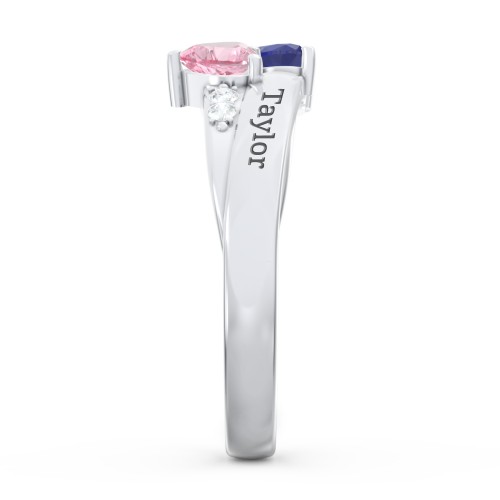 Double Heart Gemstone Ring with Accents – Sterling Silver with Blue Sapphire, Pink Tourmaline, and Cubic Zirconia