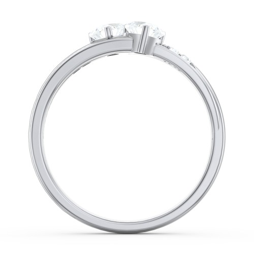 Double Heart Gemstone Ring with Accents – Sterling Silver with Diamond and Cubic Zirconia
