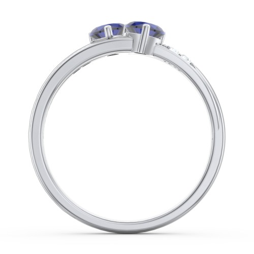 Double Heart Gemstone Ring with Accents – Sterling Silver with Blue Sapphire and Cubic Zirconia