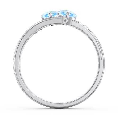 Double Heart Gemstone Ring with Accents – Sterling Silver with Blue Topaz and Cubic Zirconia
