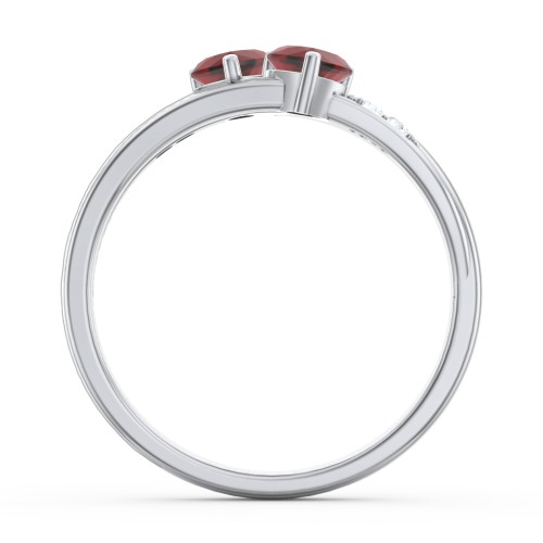 Double Heart Gemstone Ring with Accents – Sterling Silver with Garnet and Cubic Zirconia