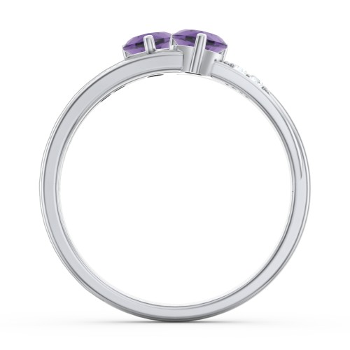 Double Heart Gemstone Ring with Accents – Sterling Silver with Amethyst and Cubic Zirconia