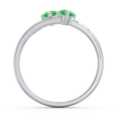 Double Heart Gemstone Ring with Accents – Sterling Silver with Emerald and Cubic Zirconia