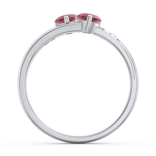 Double Heart Gemstone Ring with Accents – Sterling Silver with Ruby and Cubic Zirconia