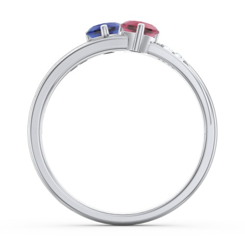Double Heart Gemstone Ring with Accents – Sterling Silver with Blue Sapphire, Ruby, and Cubic Zirconia