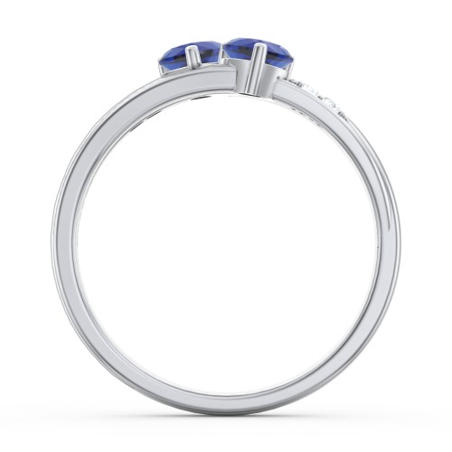 Double Heart Gemstone Ring with Accents – Sterling Silver with Blue Sapphire and Cubic Zirconia
