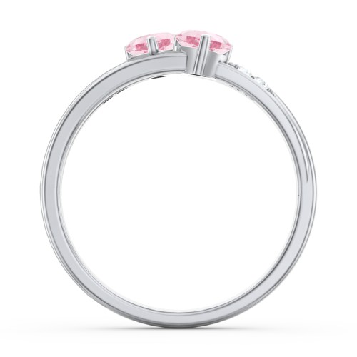 Double Heart Gemstone Ring with Accents – Sterling Silver with Pink Tourmaline and Cubic Zirconia