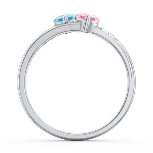 Double Heart Gemstone Ring with Accents – Sterling Silver with Blue Topaz, Pink Tourmaline, and Cubic Zirconia
