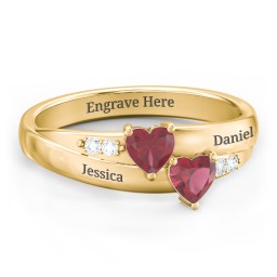 Double Heart Gemstone Ring with Accents in 10K Solid Yellow Gold with Ruby