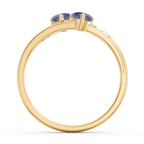 Double Heart Gemstone Ring with Accents – 10K Yellow Gold with Blue Sapphire and Cubic Zirconia