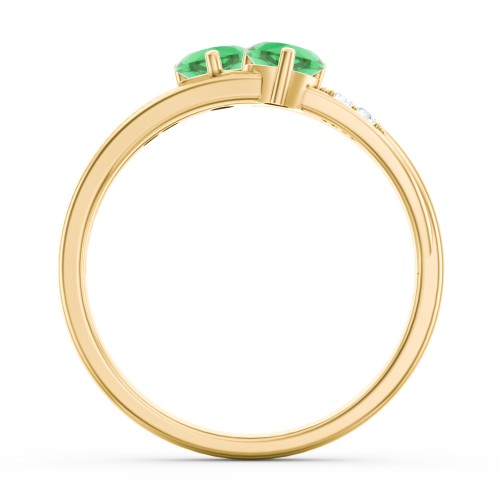 Double Heart Gemstone Ring with Accents – 10K Yellow Gold with Emerald and Cubic Zirconia