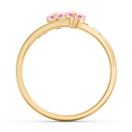 Double Heart Gemstone Ring with Accents – 10K Yellow Gold with Pink Tourmaline and Cubic Zirconia