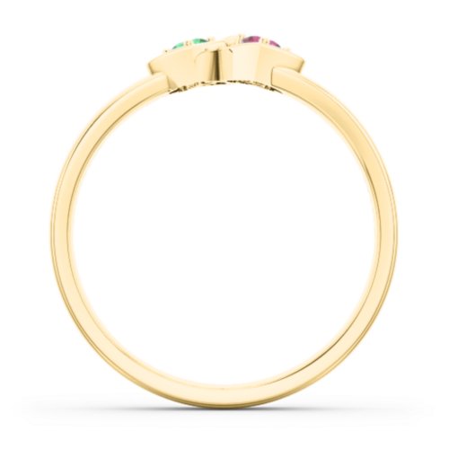 Double Interlocked Hearts Ring – 10K Yellow Gold with Emerald and Ruby